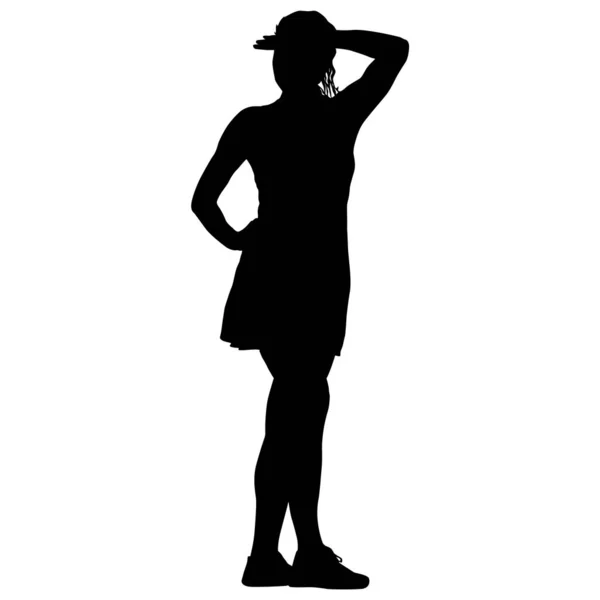 Svart silhuetter kvinna med arm upp på en vit bakgrund — Stock vektor