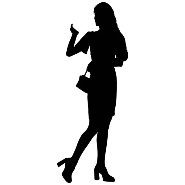 黑色轮廓的女性，手臂在白色背景下升起 — 图库矢量图片