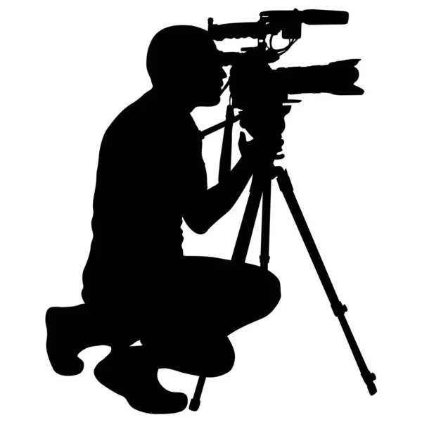 Καμεραμάν με βιντεοκάμερα. Σιλουέτες σε λευκό φόντο — Διανυσματικό Αρχείο