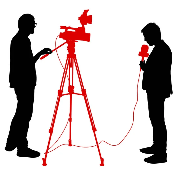 Operator Silhouette usuwa dziennikarza z mikrofonem na białym tle — Wektor stockowy