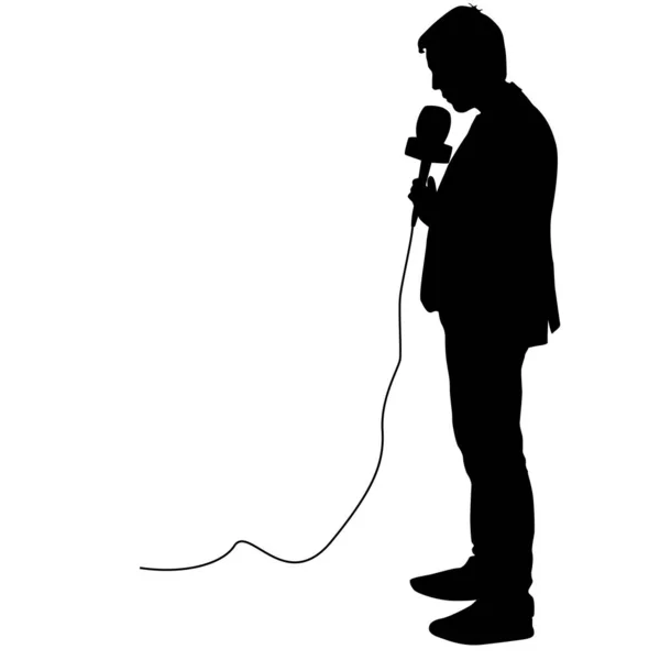 Silhouette operator removes journalist with microphone on a white background — Stock Vector