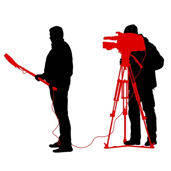 Kameraman med videokamera. Silhuetter på vit bakgrund — Stock vektor