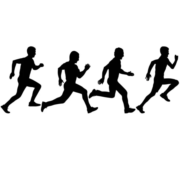 Set of silhouettes. Runners on sprint, men — Stock Vector