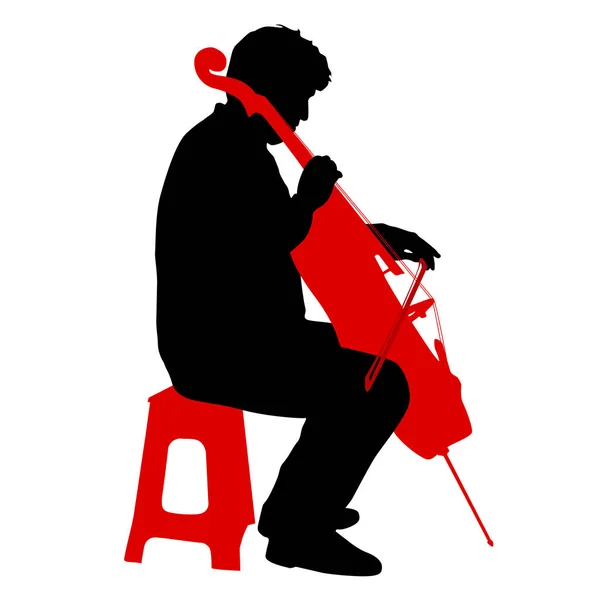 Siluetas un músico tocando el violonchelo sobre un fondo blanco — Vector de stock