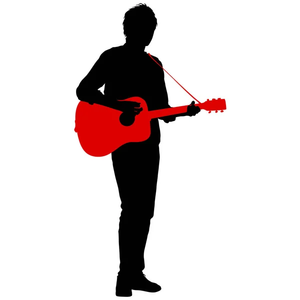Silueta músico toca la guitarra sobre un fondo blanco — Vector de stock