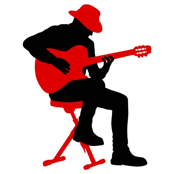 Silhouette musicista suona la chitarra su uno sfondo bianco — Vettoriale Stock