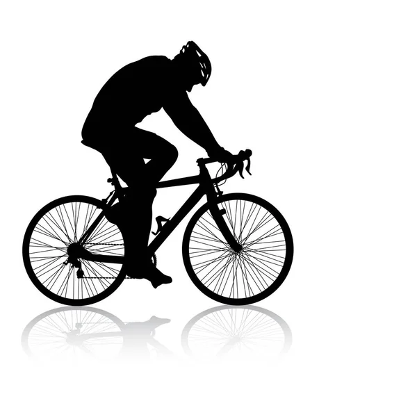 Silhouette of a cyclist male on white background — Stock Vector