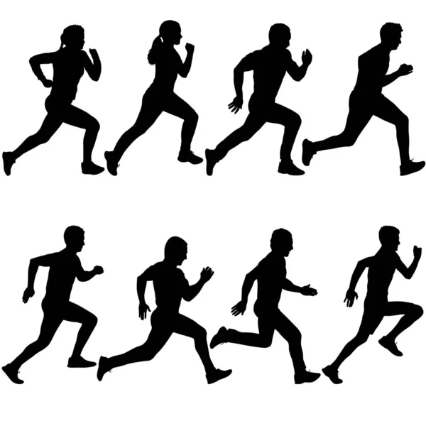 Set of silhouettes. Runners on sprint men and women Royalty Free Stock Illustrations