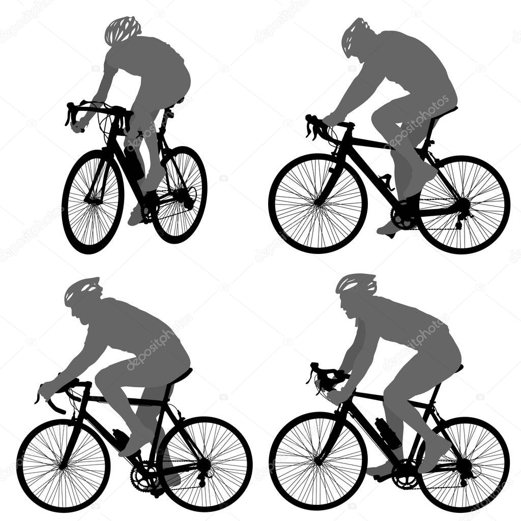 Set silhouette of a cyclist male on white background