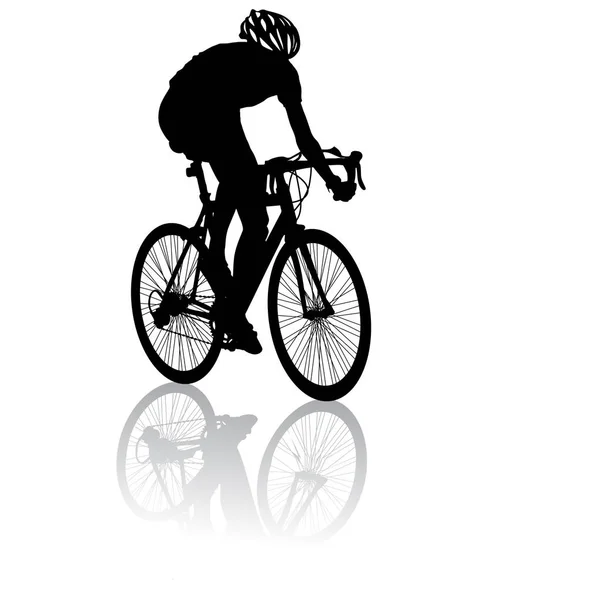 Silhouette d'un cycliste masculin sur fond blanc — Image vectorielle