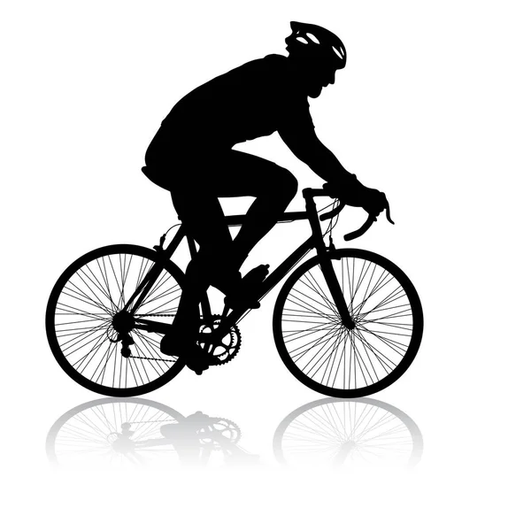 Silhouette d'un cycliste masculin sur fond blanc — Image vectorielle