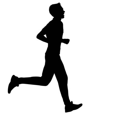 Siyah Siluetler Koşucular beyaz arka planda koşucular.