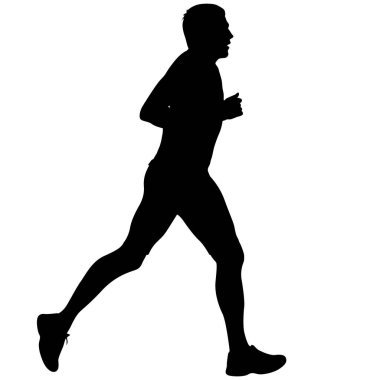 Siyah Siluetler Koşucular beyaz arka planda koşucular.