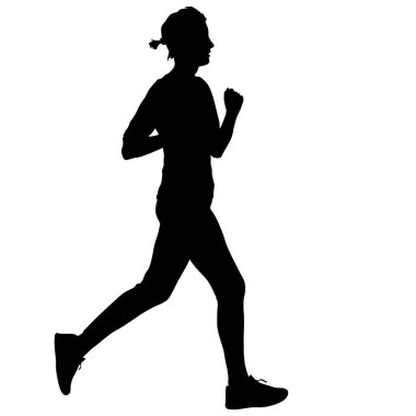 Siyah Siluetler Koşucular beyaz arkaplanda koşuyor.