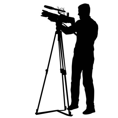 Kameralı bir kameraman. Beyaz arkaplanda siluetler.