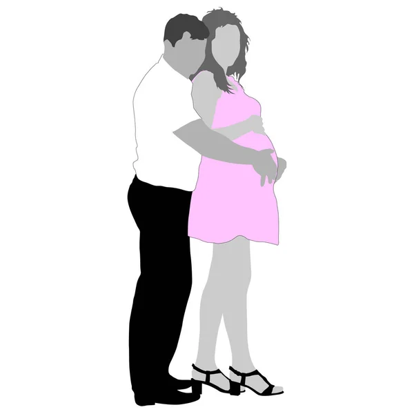 Siluet Mutlu Hamile Kadın Kocası — Stok Vektör