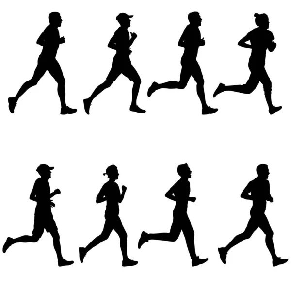 一组剪影 男子和女子短跑运动员 — 图库矢量图片