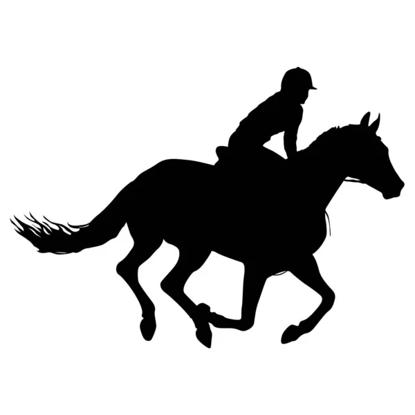 Silhouette Von Pferd Und Jockey Auf Weißem Hintergrund — Stockvektor