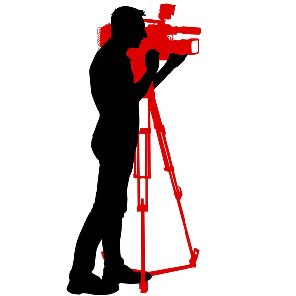 Cameraman Video Camera Silhouettes White Background — Stock Vector