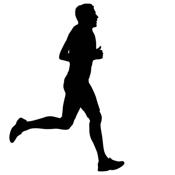 Svart Silhouettes Löpare Sprint Män Vit Bakgrund — Stock vektor