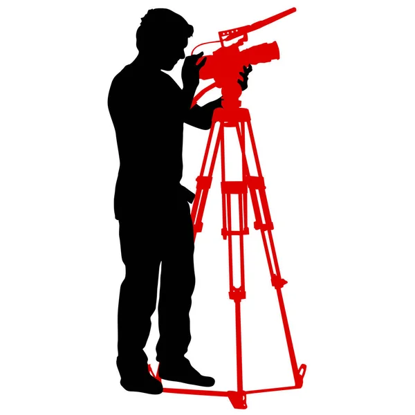ビデオカメラ付きのカメラマン 白い背景のシルエット — ストックベクタ
