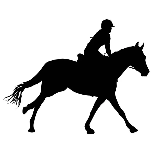 Silhouette Cheval Jockey Sur Fond Blanc — Image vectorielle