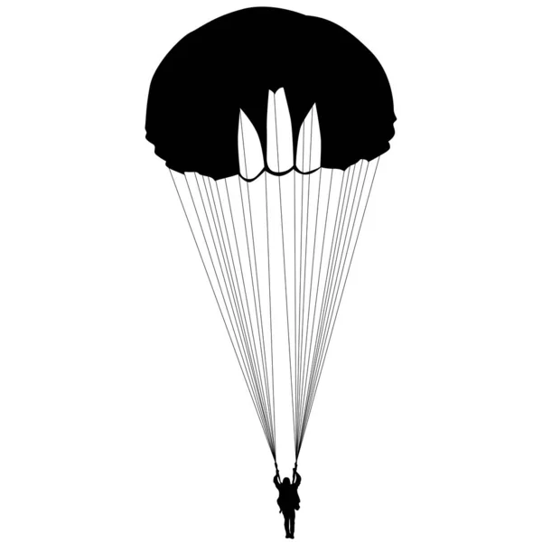 Skydiver Σιλουέτες Αλεξίπτωτο Λευκό Φόντο — Διανυσματικό Αρχείο