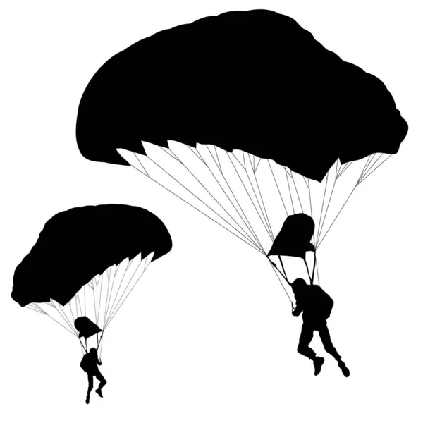 Skydiver Silhouetten Parachutespringen Witte Achtergrond — Stockvector