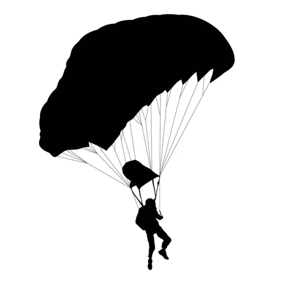 Skydiver Silhouetten Parachutespringen Witte Achtergrond — Stockvector