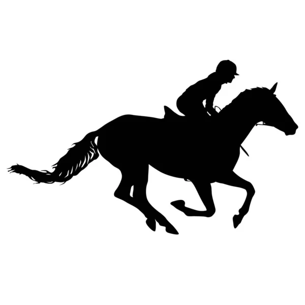 Silhouet Van Paard Jockey Witte Achtergrond — Stockvector