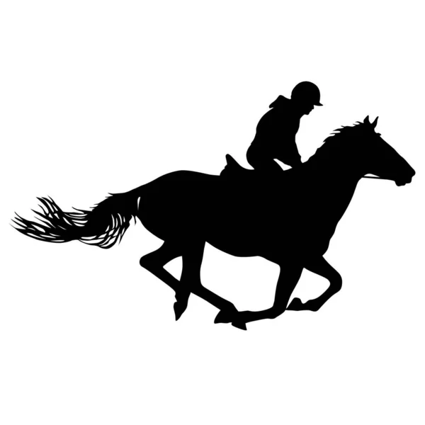 Silhouette Cheval Jockey Sur Fond Blanc — Image vectorielle