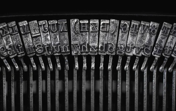 Zbliżenie Vintage Brudna Maszyna Pisania Letteters Miejsca Kopii — Zdjęcie stockowe