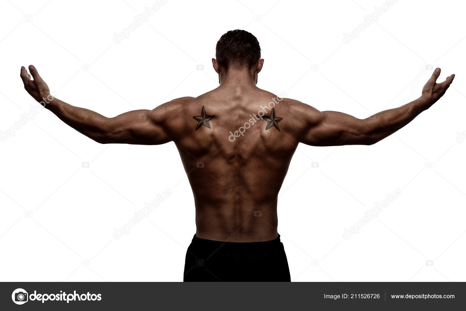 Rear View Silhouette Healthy Young Sports Man His Arms Stretched Stock  Photo by ©Rangizzz 211526726