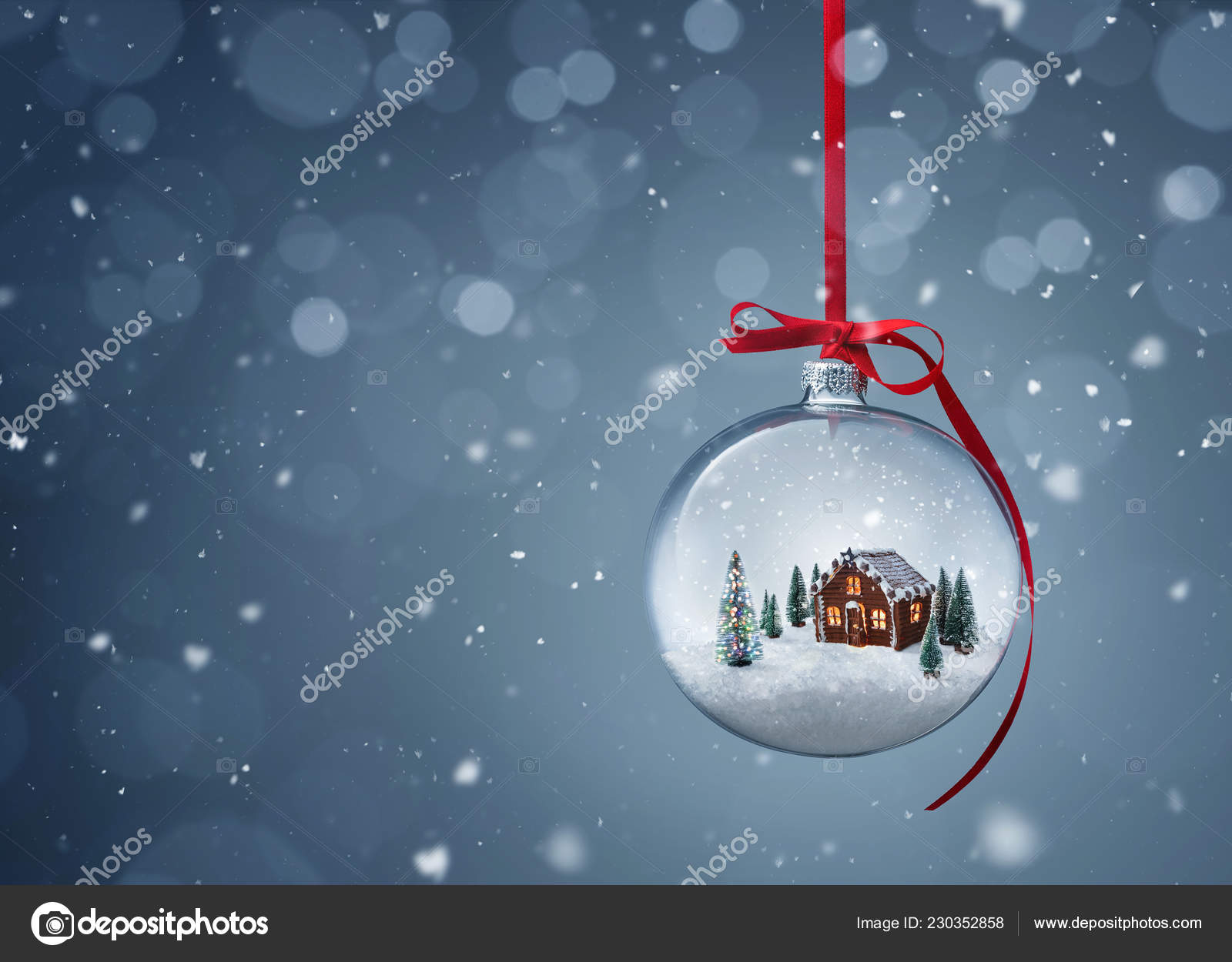 Agréable Maison Pain épice Noël Dans Boule Verre Sur Fond