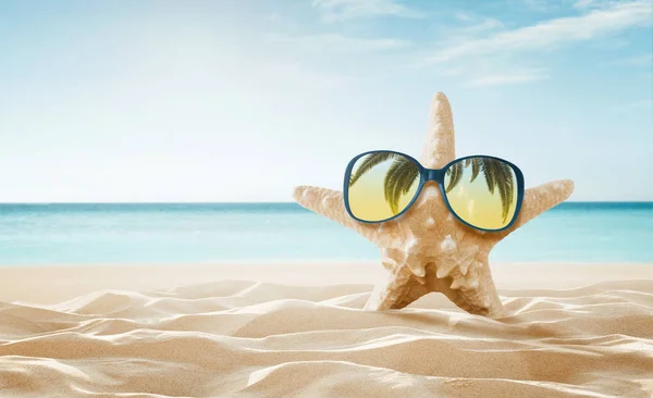 Summer Background Happy Starfish Enjoy Sun Empty Tropical Beach Copy — Stock Photo, Image