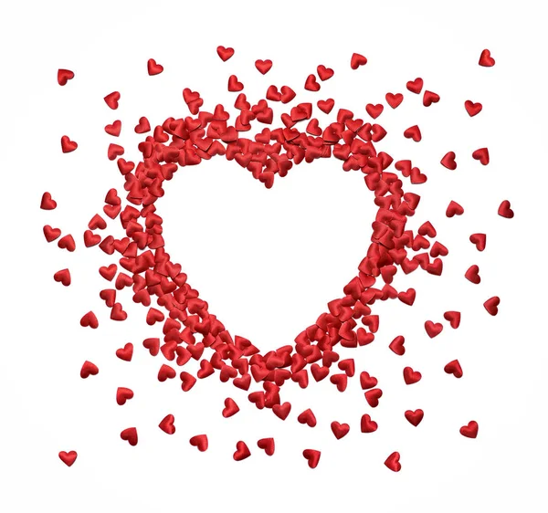Cadre Forme Coeur Petits Cœurs Confettis Rouges Isolé Sur Fond — Photo