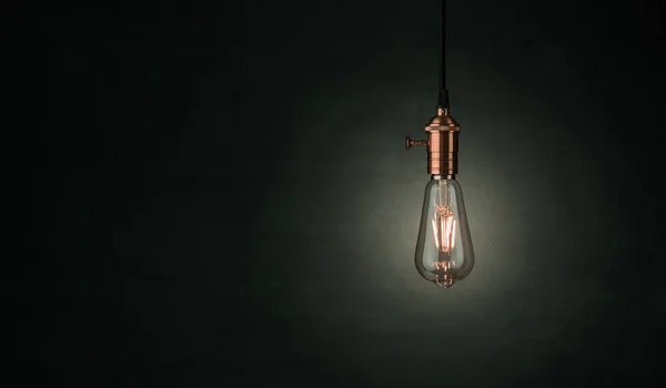 Gros Plan Une Ampoule Vintage Edison Sur Fond Sombre Avec — Photo