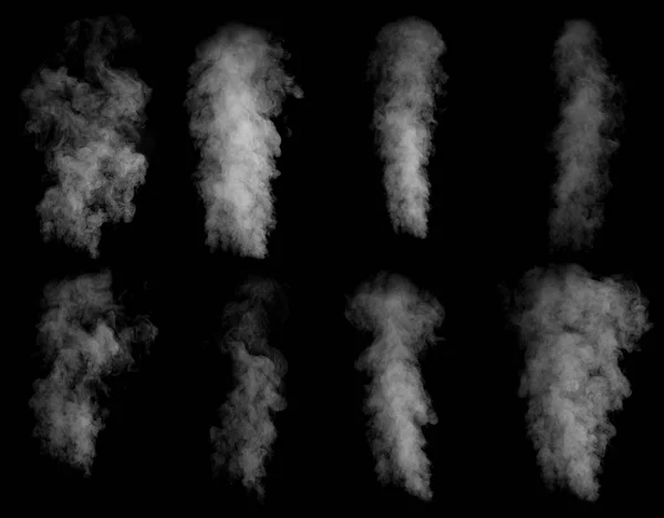 Ensemble Différents Nuages Fumée Isolés Sur Fond Noir — Photo