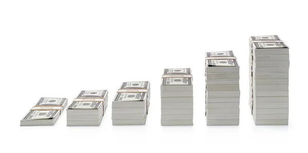 Pilha de notas de dólar isolado no fundo branco — Fotografia de Stock