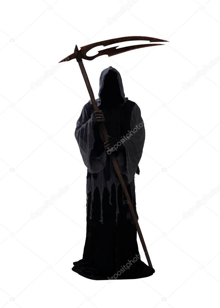 Silhouette of a grim reaper isolated on white