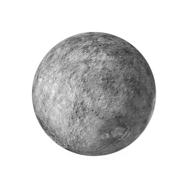 Ayın 3 boyutlu görüntüsü beyaz arka planda izole edilmiş, Ay deseni NASA 'dan döşenmiş.