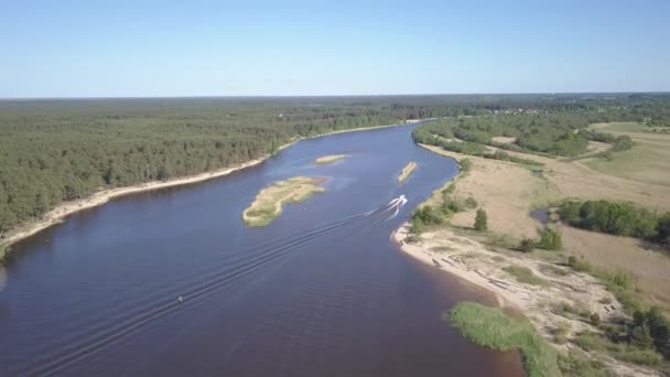 Gauja Rivière Lettonie Drone Dans Mer Baltique Vue Aérienne Uhd — Video