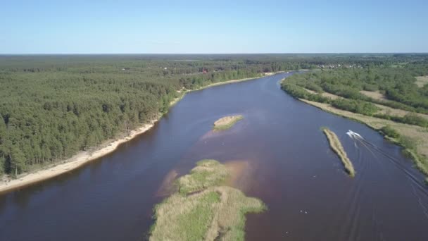 Gauja Rivière Lettonie Drone Dans Mer Baltique Vue Aérienne Uhd — Video