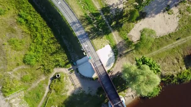 Gauja River Railroad Bridge Latvia Aerial Drone Top View Uhd — Stock Video