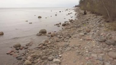 Roja Letonya Baltık Denizi deniz hava dron üstten görünüm 4k Uhd video