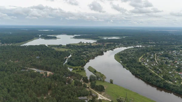 Gauja River Latvia Drain Baltic Sea Aerial Drone Top View — 图库照片