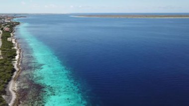 deniz plaj sahil Bonaire Adası Karayip Denizi havadan dron üstten görünüm 4k Uhd video 
