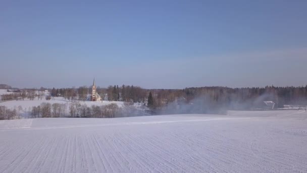 Campo Invierno Krimulda Letonia Avión Tripulado Vista Superior Uhd Video — Vídeo de stock