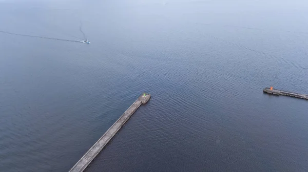 Kırsal Dron Üstten Görünüm Roja Letonya Hava Görünümünü Liman — Stok fotoğraf