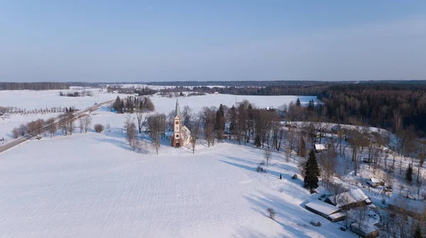 Взимку Поле Krimulda Латвії Drone Антена Вид Зверху — стокове фото